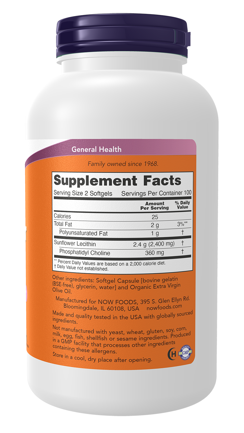 NOW Supplements, Sunflower Lecithin, Phosphatidyl Choline, 200 Softgels
