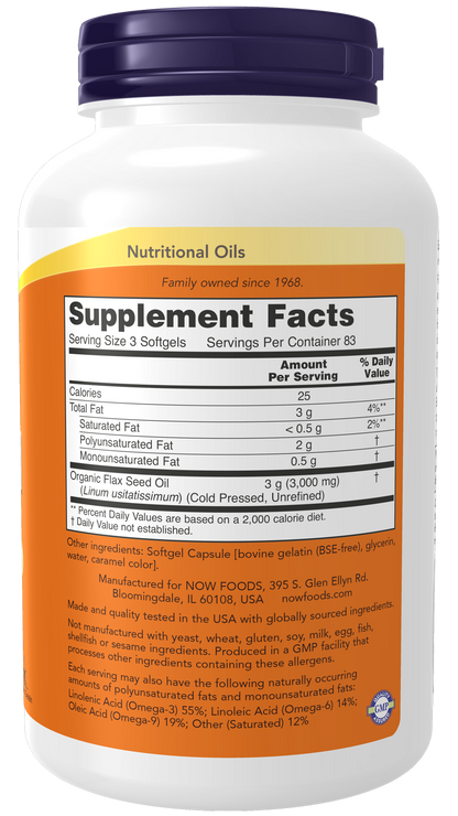 NOW Supplements, Flax Oil 1,000 mg, Cardiovascular Support*, 250 Softgels