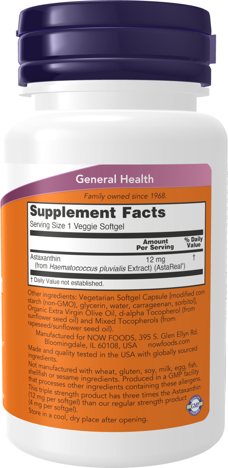NOW Supplements, Triple Strength Astaxanthin 12 mg, 60 Veggie Softgels
