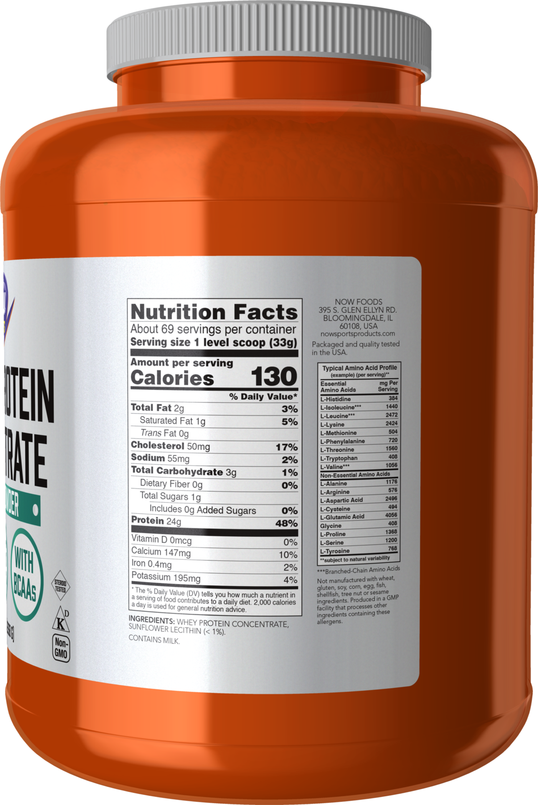 NOW Sports, Whey Protein Concentrate 24 g, Unflavored Powder, 5 lbs