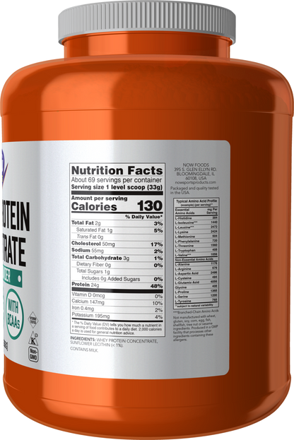 NOW Sports, Whey Protein Concentrate 24 g, Unflavored Powder, 5 lbs