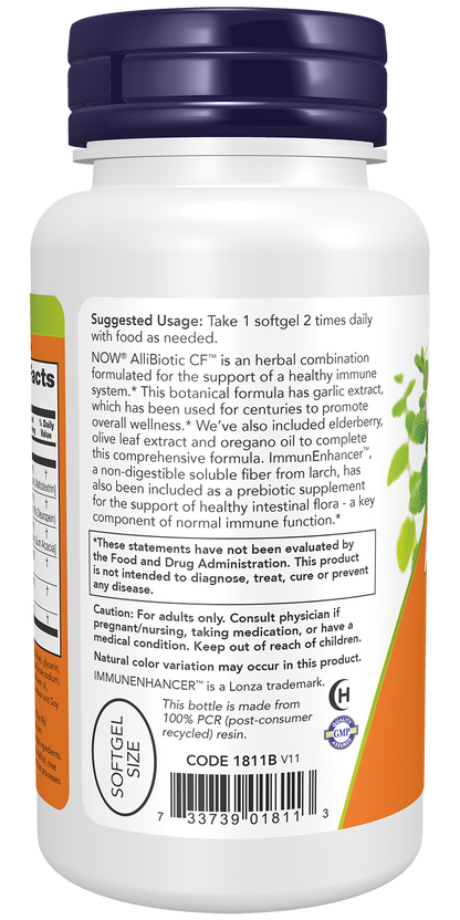 NOW Supplements, AlliBiotic CF™, Garlic, Elderberry & Oregano, 60 Softgels
