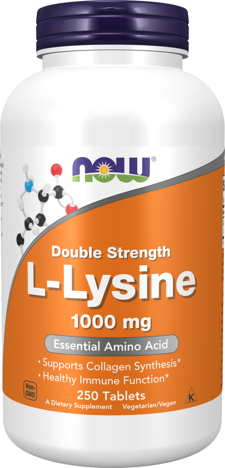 NOW Supplements, L-Lysine 1,000 mg, Double Strength, Amino Acid, 250 Tabs
