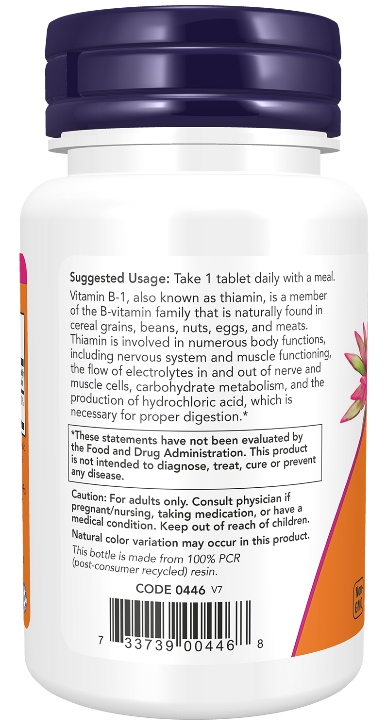 NOW Supplements, Vitamin B-1 100 mg, Nervous System Health*, 100 Tabs