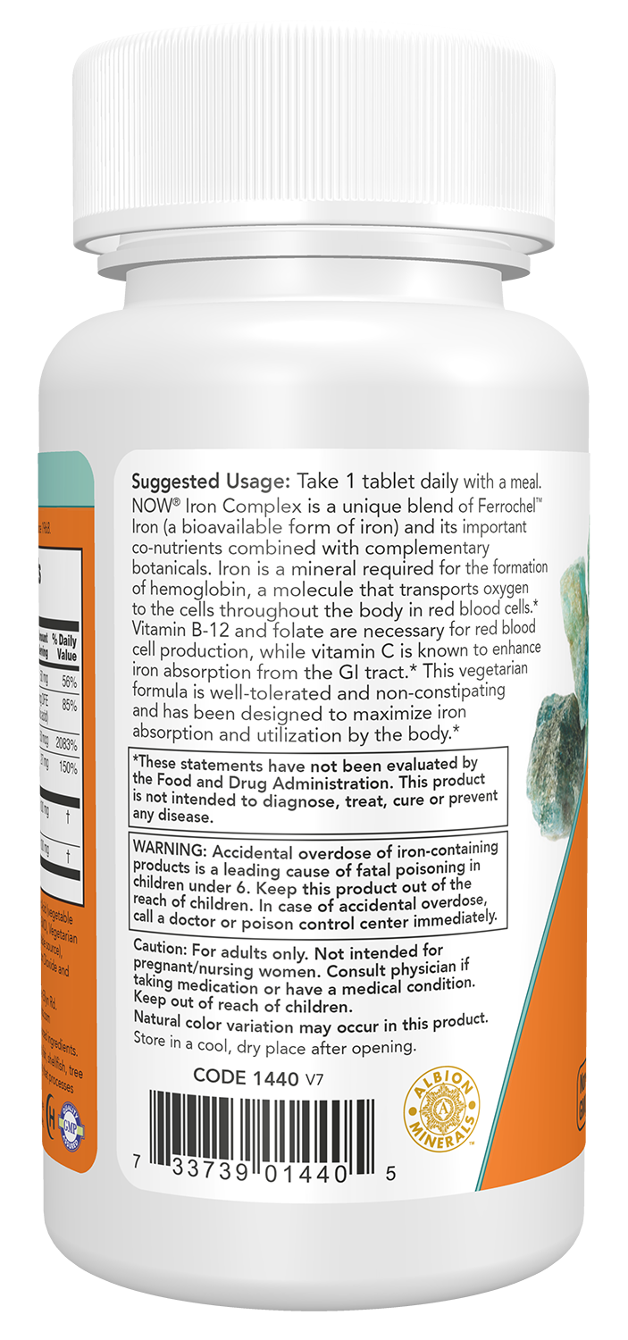 NOW Supplements, Iron Complex, Non-Constipating*, 100 Tabs