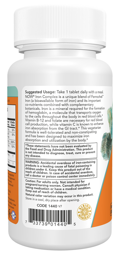 NOW Supplements, Iron Complex, Non-Constipating*, 100 Tabs