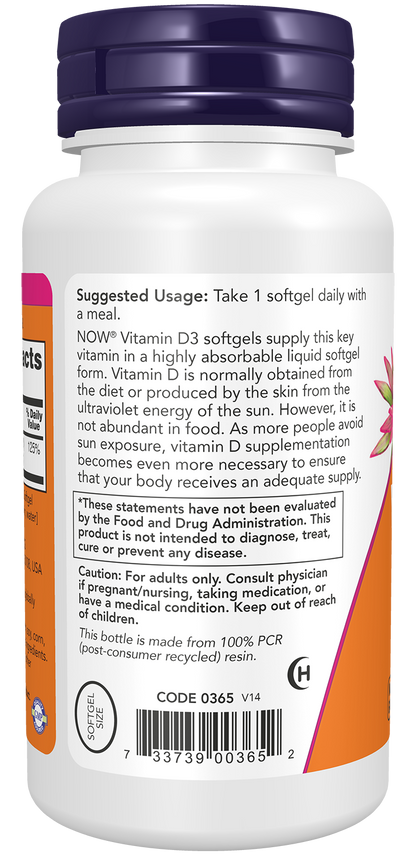 NOW Supplements, Vitamin D-3 1,000 IU, Structural Support*, 180 Softgels