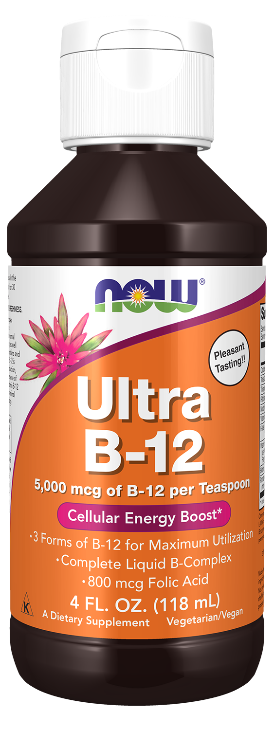 NOW Supplements, Ultra B-12, Liquid, 800 mcg Folic Acid, 4 oz