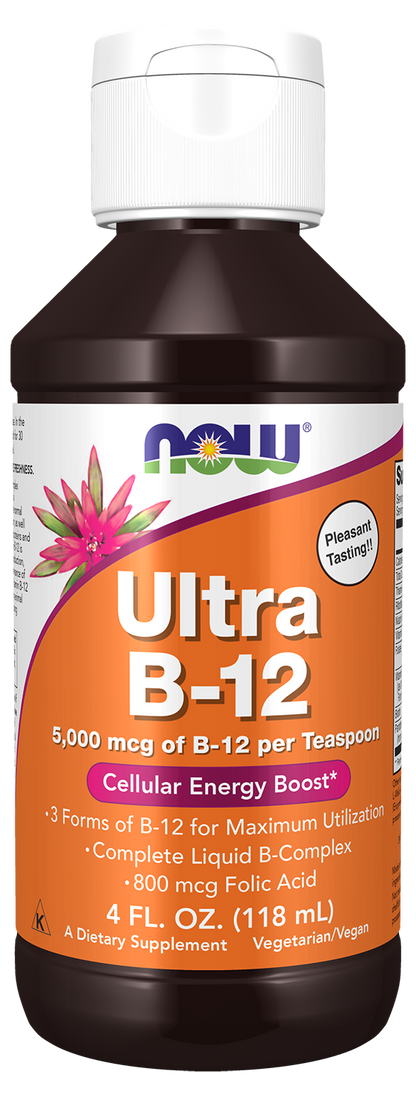 NOW Supplements, Ultra B-12, Liquid, 800 mcg Folic Acid, 4 oz