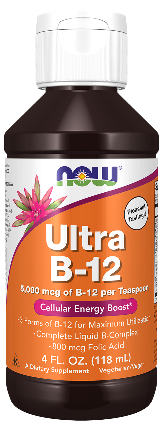 NOW Supplements, Ultra B-12, Liquid, 800 mcg Folic Acid, 4 oz