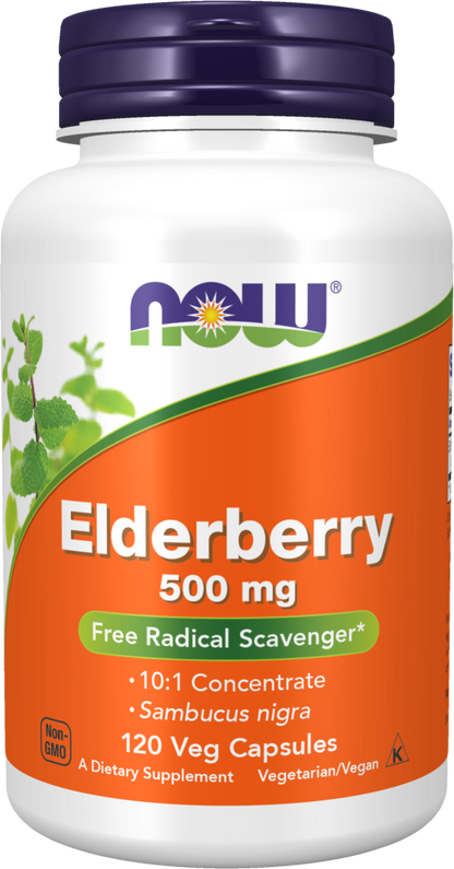 NOW Supplements, Elderberry (Sambucus nigra) 500 mg, 120 Veg Caps