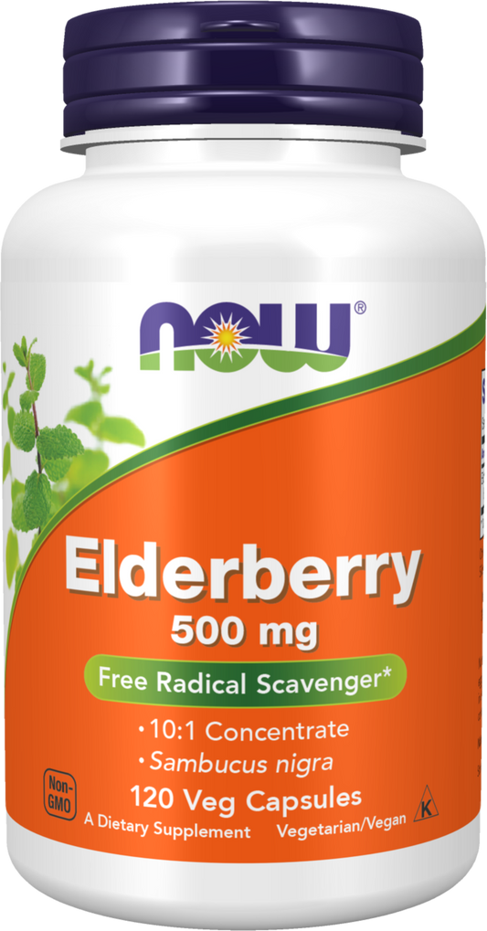 NOW Supplements, Elderberry (Sambucus nigra) 500 mg, 120 Veg Caps