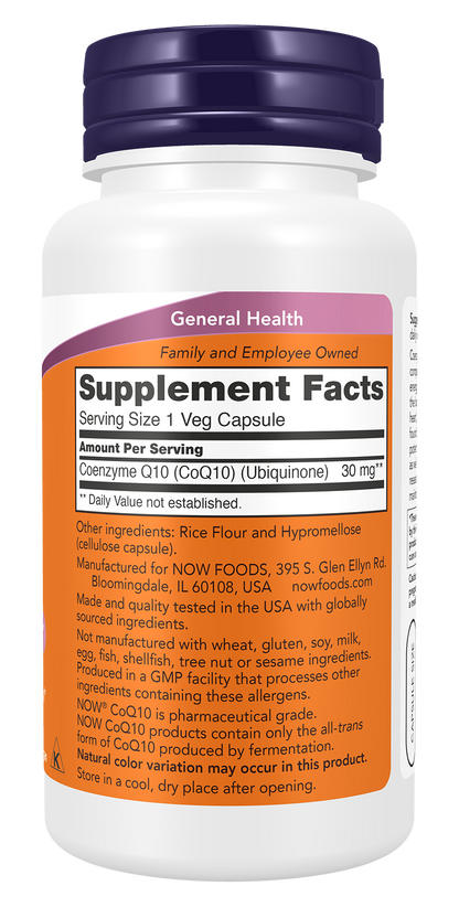 NOW Supplements, CoQ10 30 mg, Pharmaceutical Grade, 60 Veg Caps