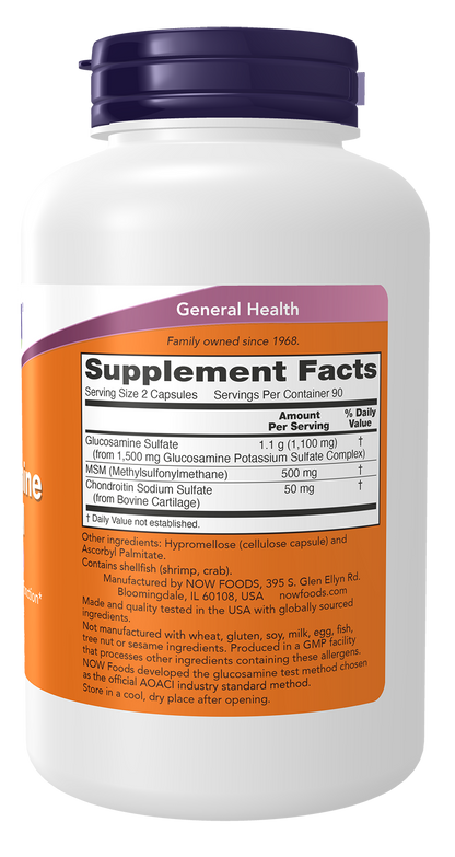 NOW Supplements, Glucosamine & MSM plus Chondroitin Sulfate, 180 Veg Caps