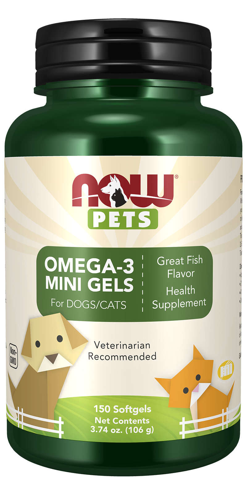 NOW Pet Health, Omega 3 Mini Gels Supplement, Cats & Dogs, 150 Softgels