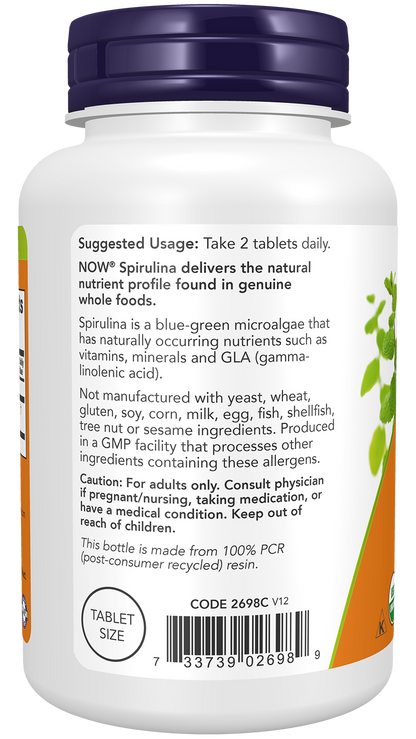 NOW Supplements, Organic Spirulina 500 mg, 200 Tabs