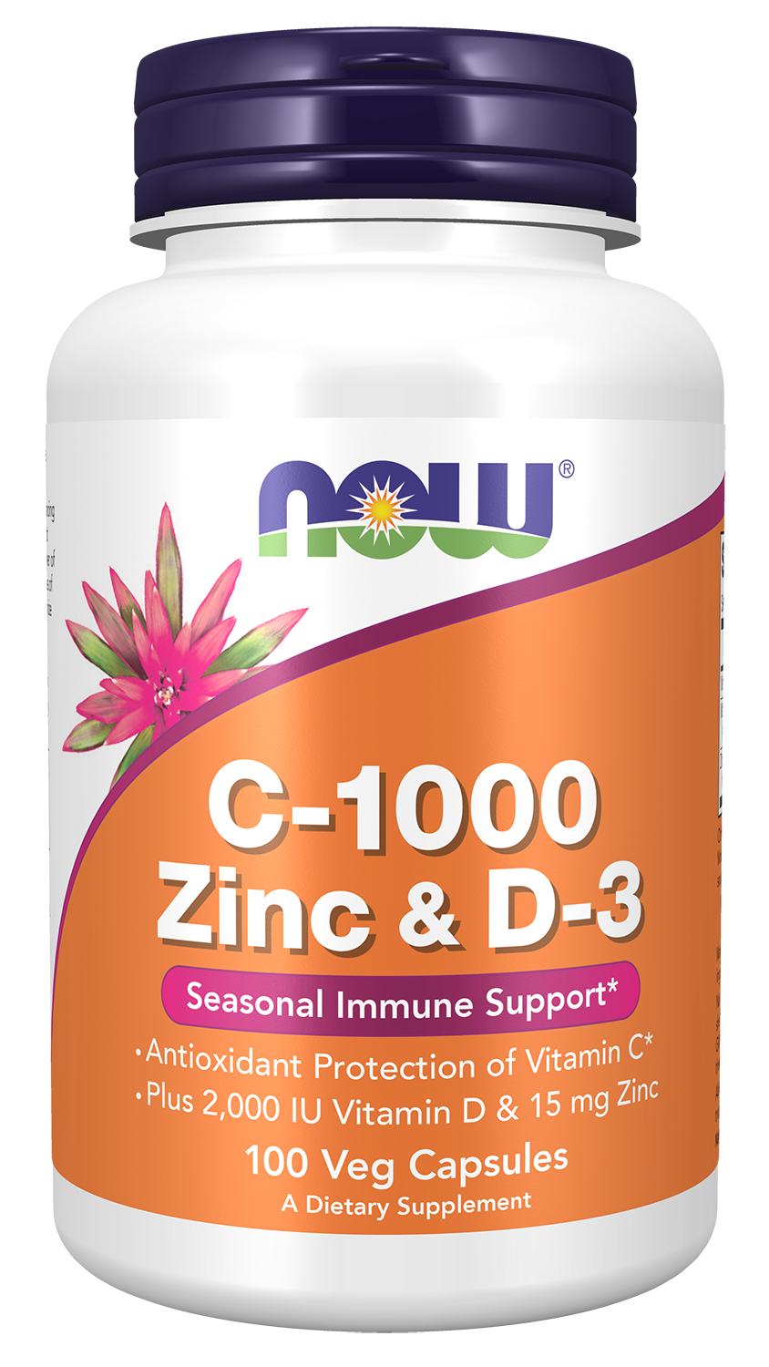 NOW Supplements, C-1000 Zinc & D-3, Seasonal Immune Support*, 100 Veg Caps