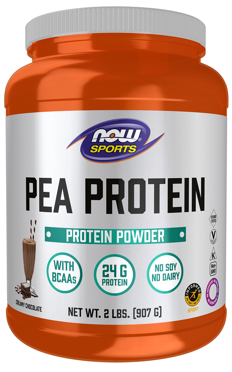 NOW Sports, Pea Protein 24 g, Easily Digested, Creamy Chocolate, 2 lbs