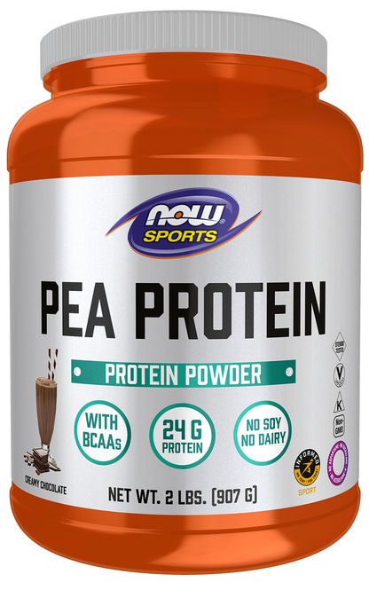 NOW Sports, Pea Protein 24 g, Easily Digested, Creamy Chocolate, 2 lbs