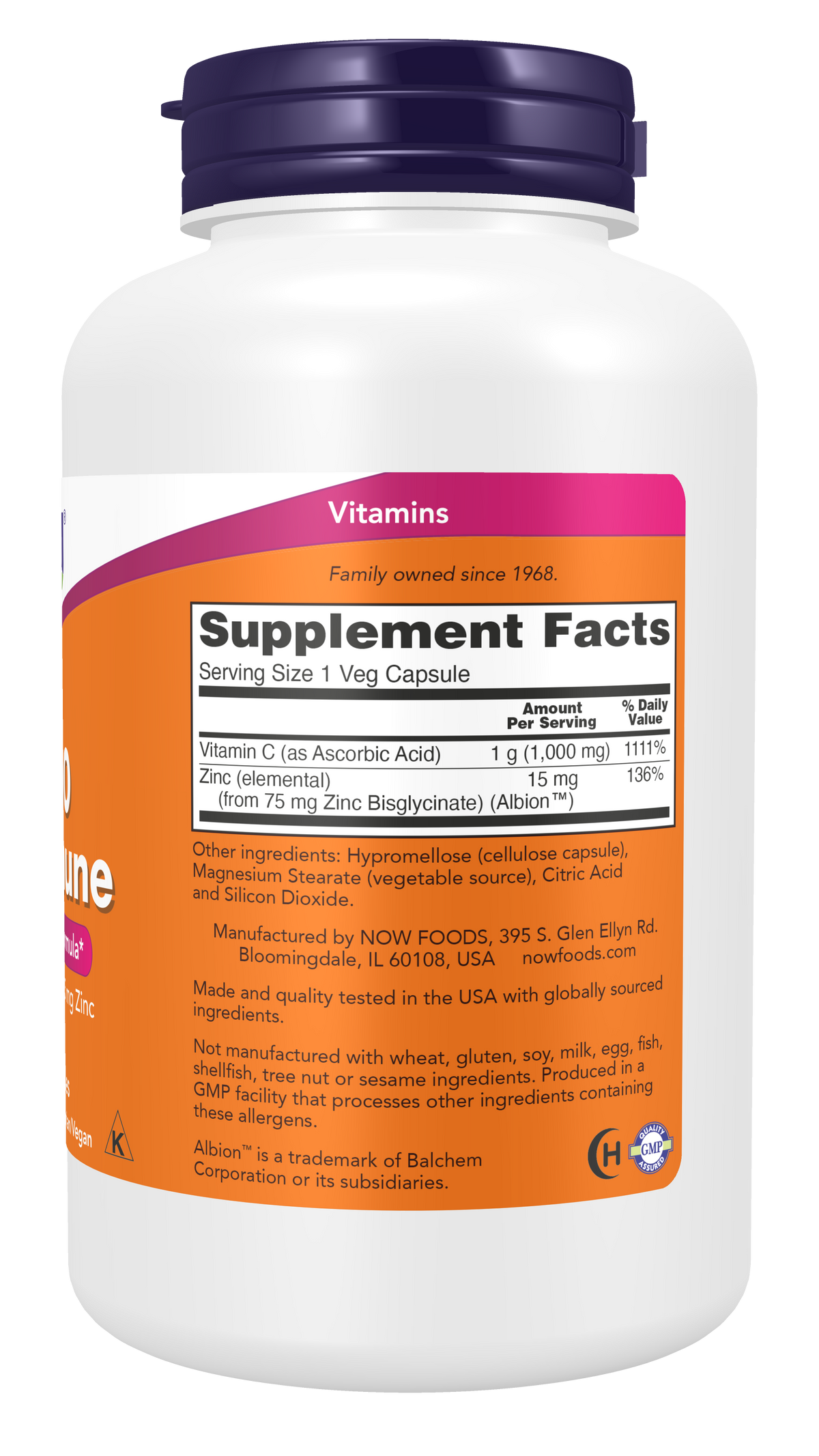 NOW Supplements, C-1000 & Zinc Immune, Seasonal Formula*, 180 Veg Caps
