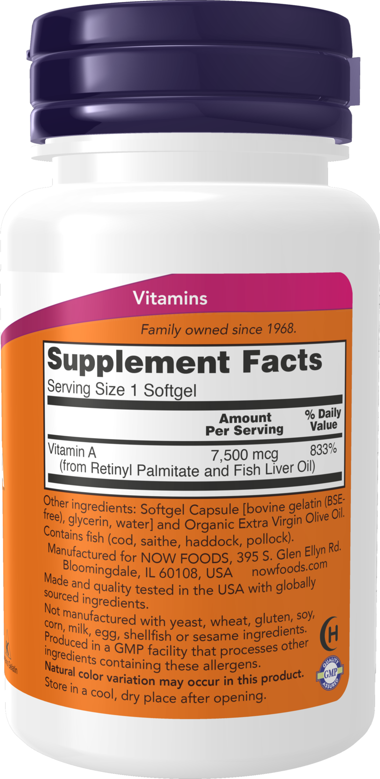 NOW Supplements, Vitamin A (Fish Liver Oil) 25,000 IU, 100 Softgels