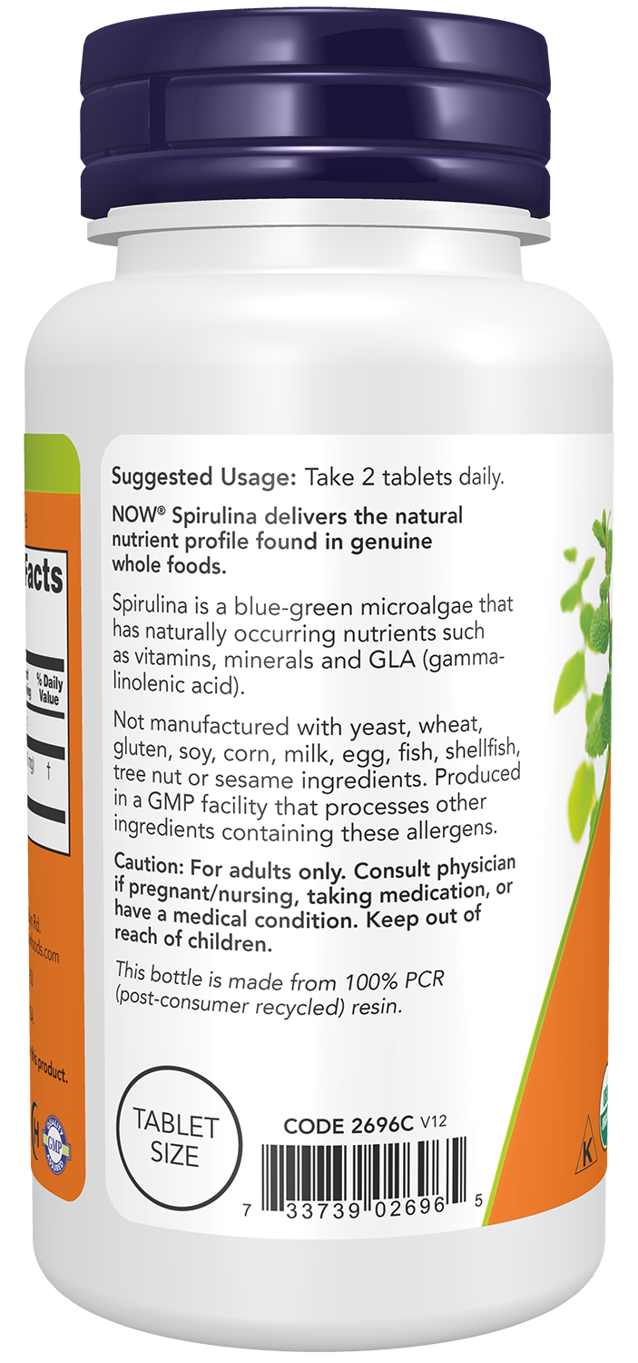 NOW Supplements, Organic Spirulina 500 mg, 100 Tabs