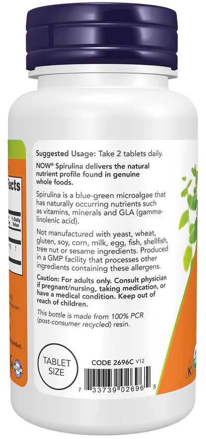 NOW Supplements, Organic Spirulina 500 mg, 100 Tabs