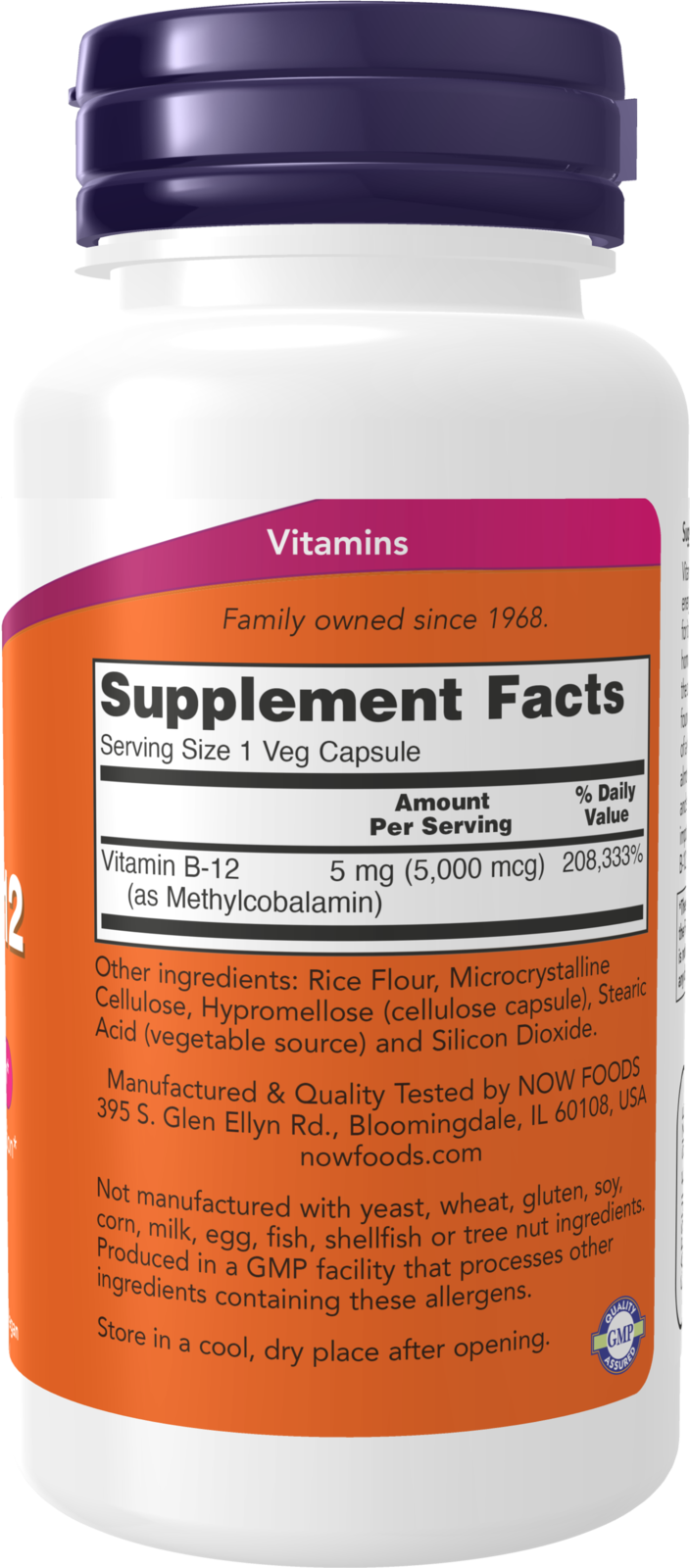 NOW Supplements, Methyl B-12 5000mcg, Hypoallergenic, 90 Veg Caps