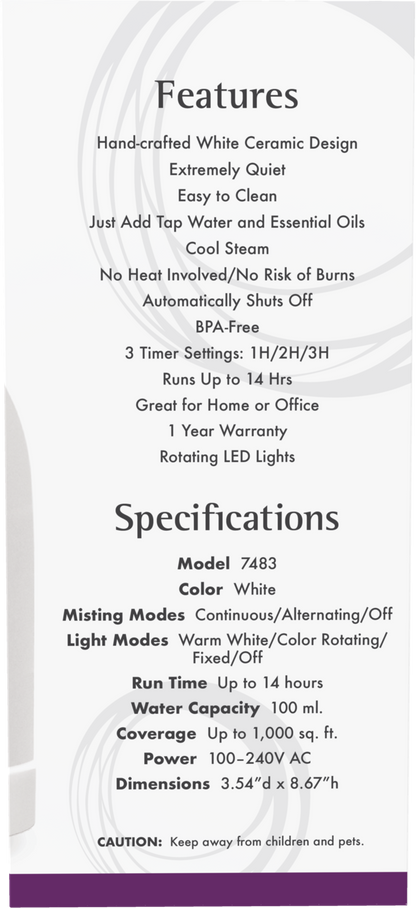 NOW Solutions, Ultrasonic Ceramic Stone Aroma Oil Diffuser, Extremely Quiet