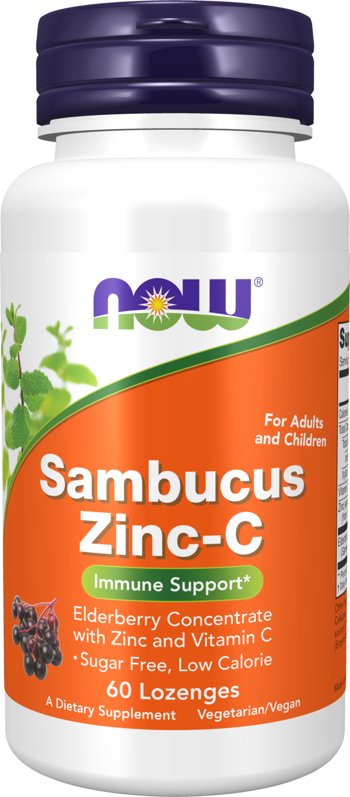 NOW Supplements, Sambucus Zinc-C with Elderberry Concentrate, 60 Lozenges
