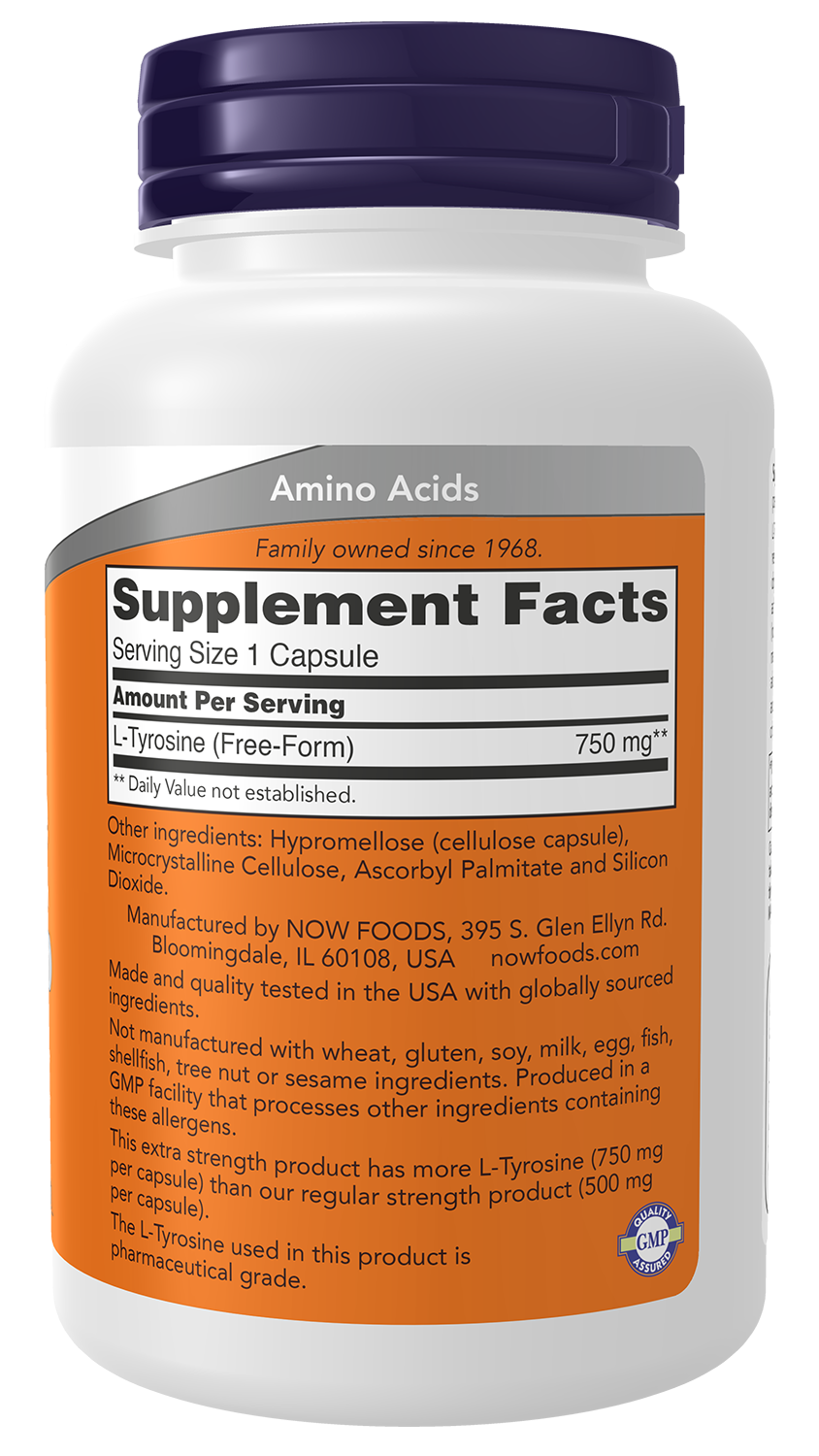 NOW Supplements, L-Tyrosine 750 mg, Supports Mental Alertness*, 90 Veg Caps