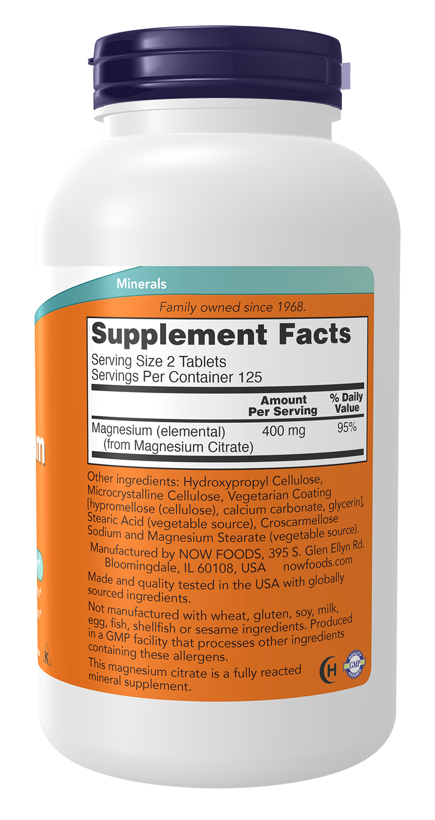 NOW Supplements, Magnesium Citrate 200 mg, Enzyme Function*, 250 Tabs