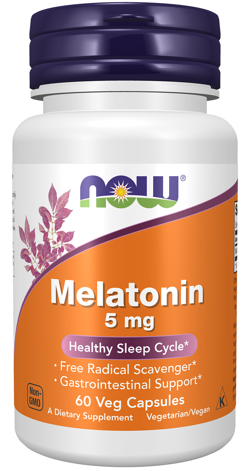 NOW Supplements, Melatonin 5 mg, Healthy Sleep Cycle*, 60 Veg Caps