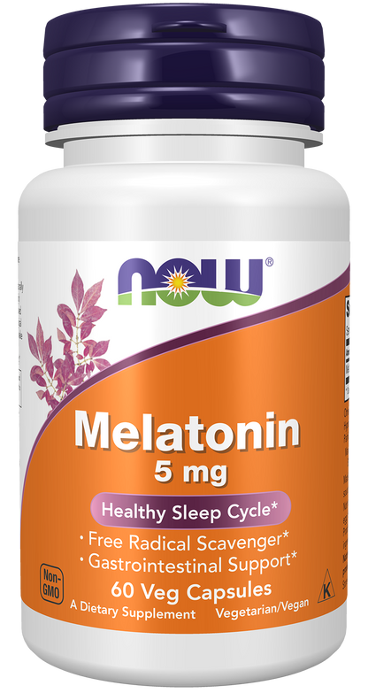 NOW Supplements, Melatonin 5 mg, Healthy Sleep Cycle*, 60 Veg Caps