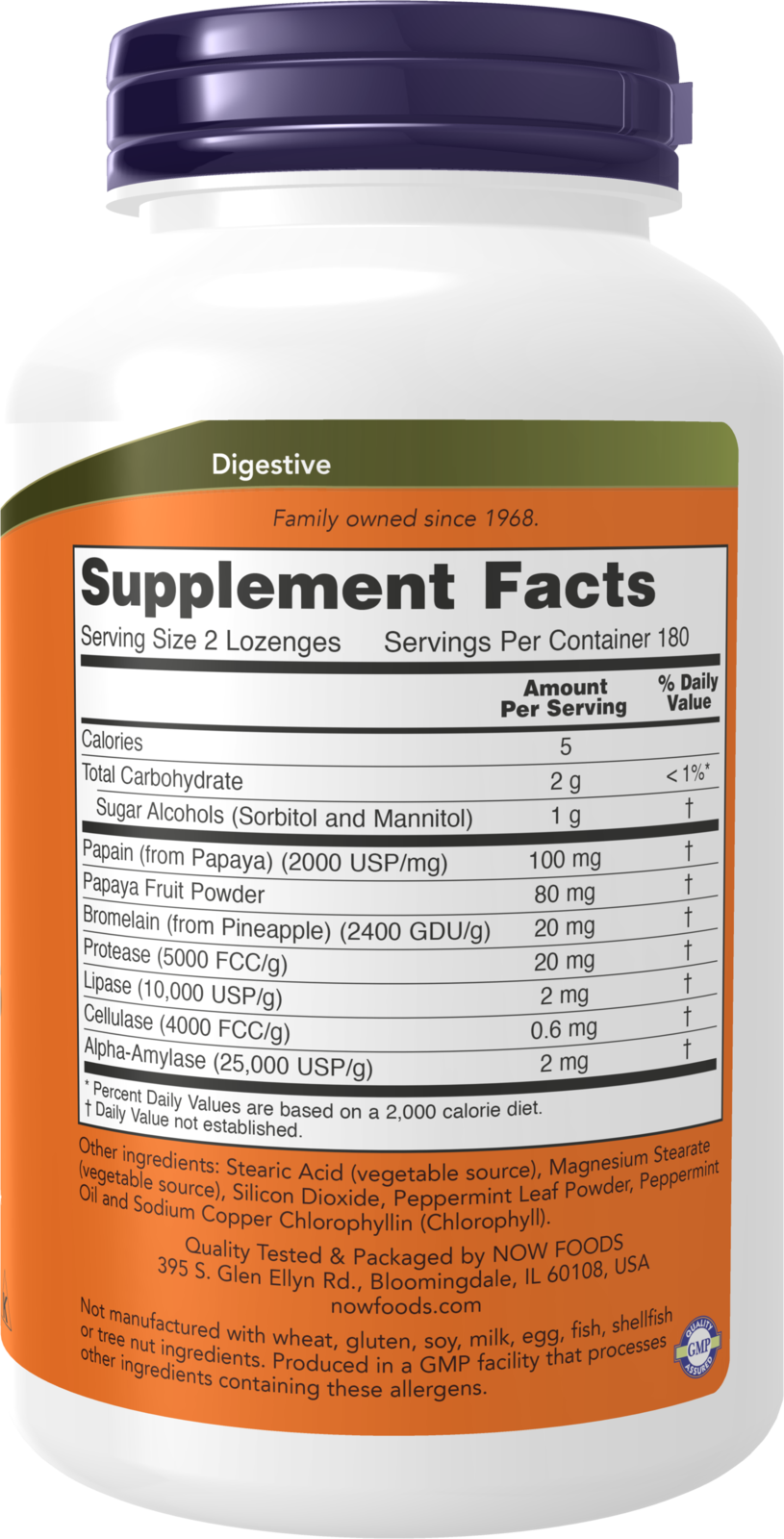 NOW Supplements, Papaya Enzyme, Mint & Chlorophyll, 360 Chewable Lozenges