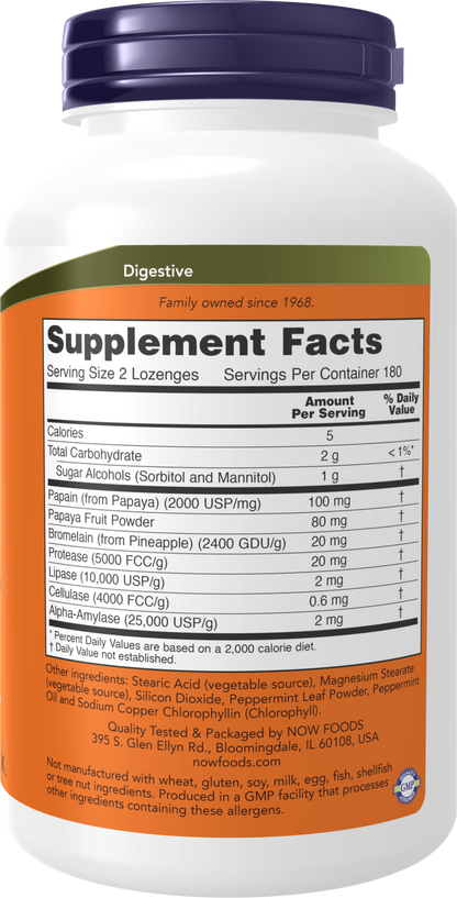NOW Supplements, Papaya Enzyme, Mint & Chlorophyll, 360 Chewable Lozenges