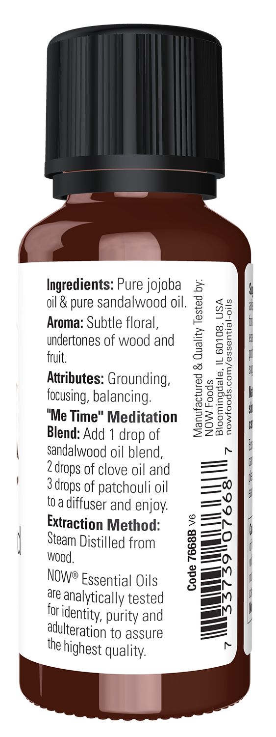 NOW Essential Oils, Sandalwood Oil in Jojoba, Grounding, 1 fl. oz