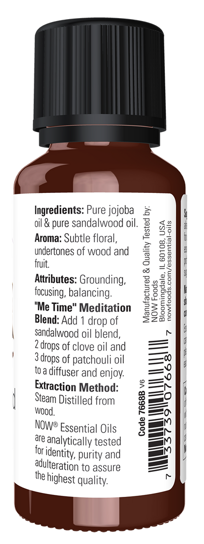 NOW Essential Oils, Sandalwood Oil in Jojoba, Grounding, 1 fl. oz