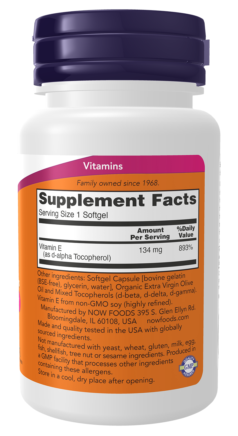NOW Supplements, Vitamin E-200 IU Mixed Tocopherols, 100 Softgels
