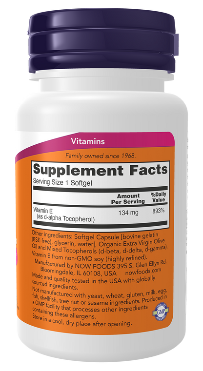 NOW Supplements, Vitamin E-200 IU Mixed Tocopherols, 100 Softgels