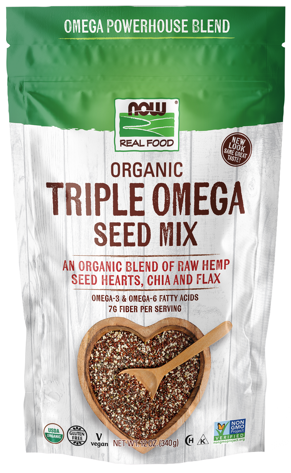 NOW Foods, Organic Triple Omega Seed Mix, Hemp Seeds, Chia and Flax, 12 oz