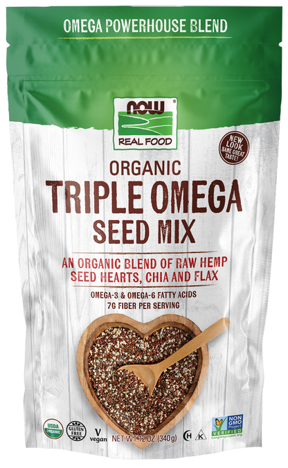 NOW Foods, Organic Triple Omega Seed Mix, Hemp Seeds, Chia and Flax, 12 oz