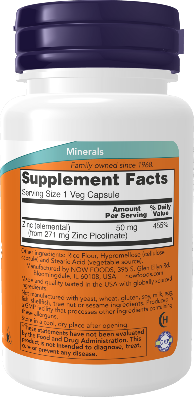 NOW Supplements, Zinc Picolinate 50 mg, Immune Support*, 60 Veg Caps