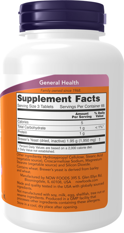 NOW Supplements, Brewer's Yeast 650 mg, 200 Tabs