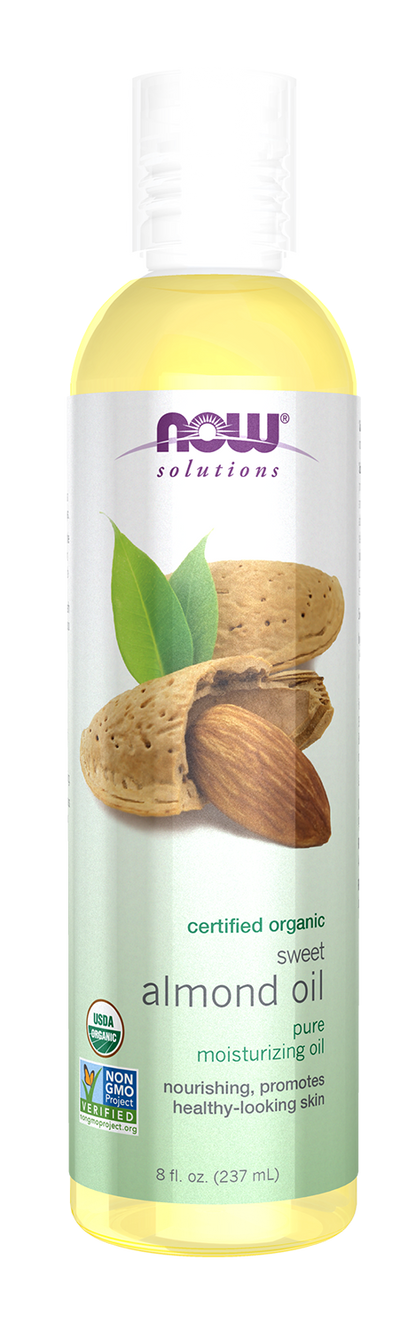 NOW Solutions, Organic Sweet Almond Oil, Moisturizing, Unscented, 8 fl. oz