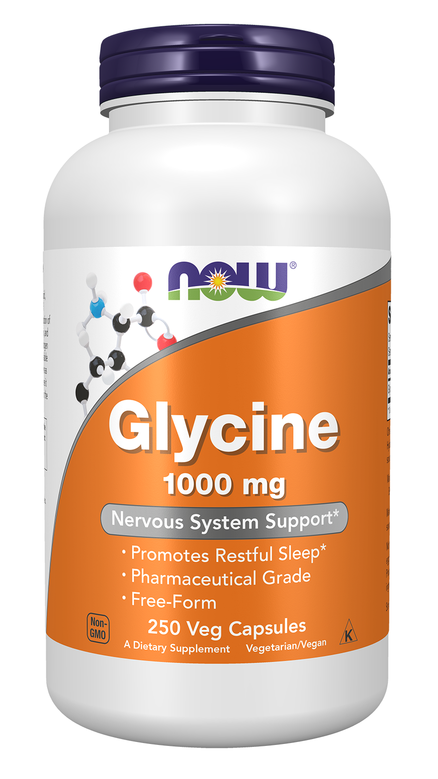 NOW Supplements, Glycine 1,000 mg, Free-Form, 250 Veg Caps