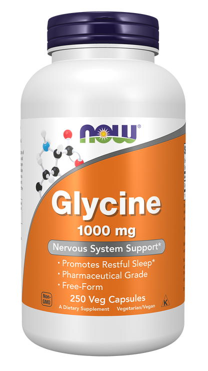 NOW Supplements, Glycine 1,000 mg, Free-Form, 250 Veg Caps