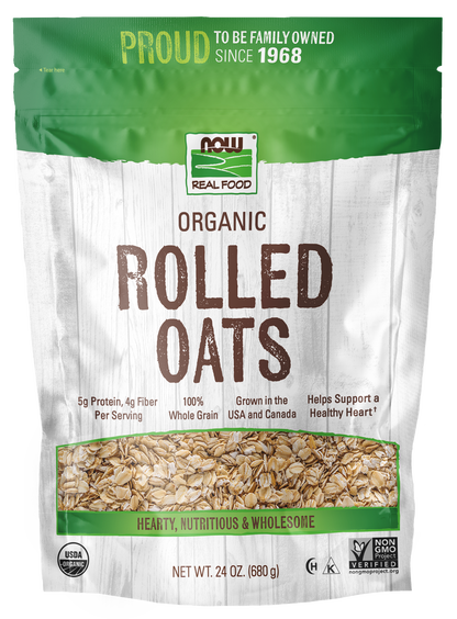 NOW Foods, Organic Rolled Oats, Whole Grain, Good Source of Fiber, 24 oz