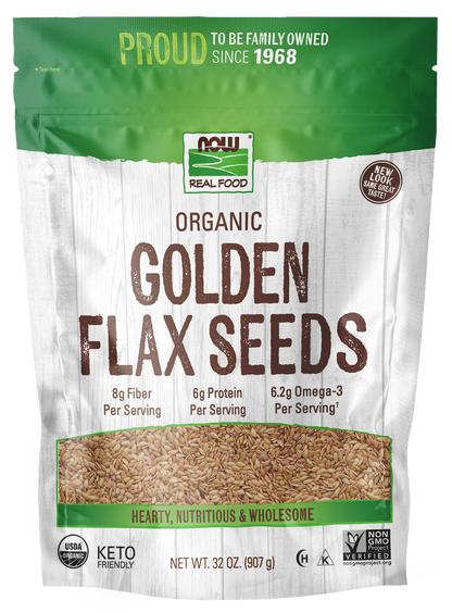 NOW Foods, Organic Golden Flax Seeds, Source of Fiber, Non-GMO, 2 lb