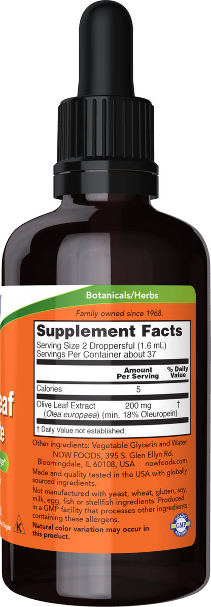 NOW Supplements, Olive Leaf Glycerite Liquid, Dropper Included, 2 oz